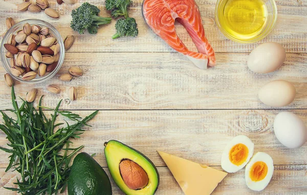 Keto Dieta Alimentos Ingredientes Establecidos Enfoque Selectivo Naturaleza — Foto de Stock