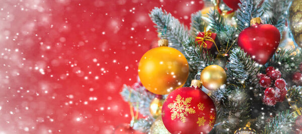 Merry Christmas Holidays greeting card background. Selective focus. nature.