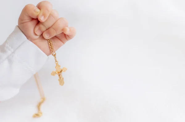 Sacrament Baptism Child Kid Holding Cross Selective Focus People — Stock Photo, Image