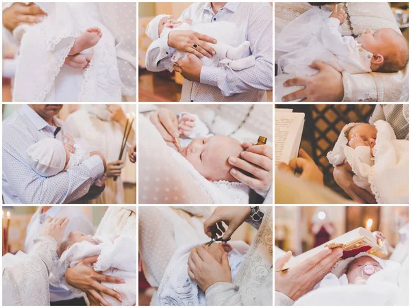 Collage Sacrament Baptism Baby Selective Focus People — Stock Photo, Image