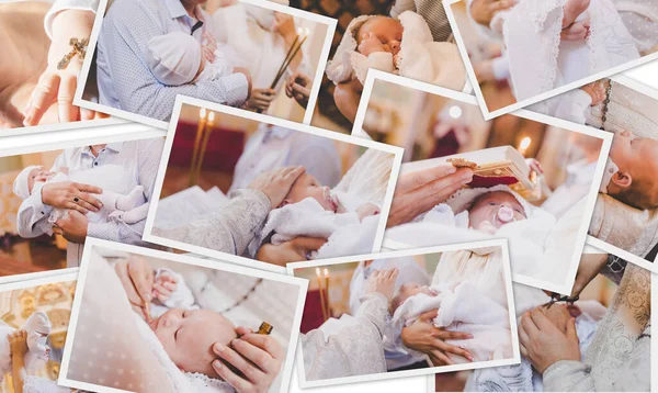 赤ん坊の洗礼の秘跡のコラージュ 選択的フォーカス — ストック写真