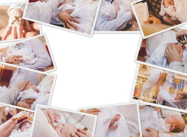 Collage Des Sakraments Der Taufe Eines Babys Selektiver Fokus Menschen — Stockfoto