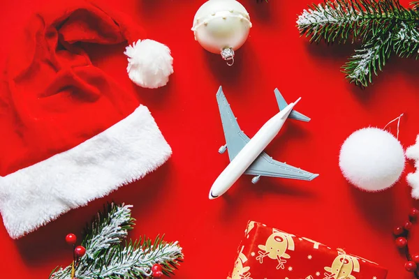 Різдвяний Фон Червоний Літаком Вибірковий Фокус Відпочинок — стокове фото