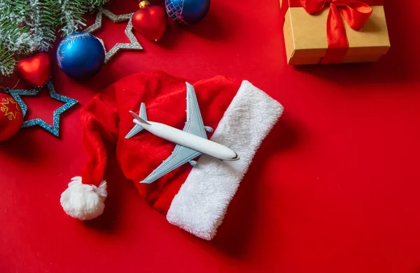 Різдвяний Фон Червоний Літаком Вибірковий Фокус Відпочинок — стокове фото