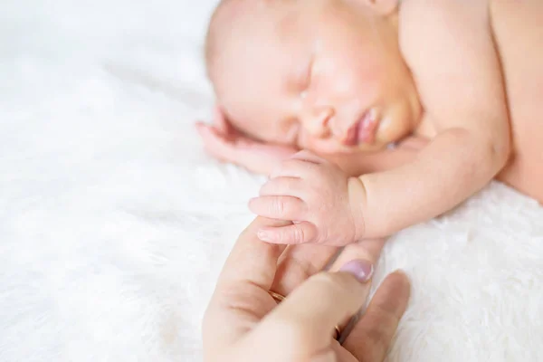 Bebé Recién Nacido Sosteniendo Dedo Mamá Enfoque Selectivo Gente — Foto de Stock