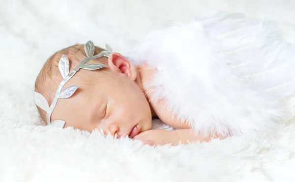 新出生的天使穿着西服拍照 有选择的重点 — 图库照片