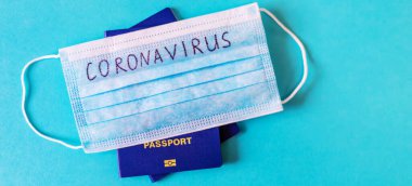 Coronavirus, ülkeler arası uçuş yasağı kavramı. Uluslararası pasaport. Seçici odaklanma. ilaç