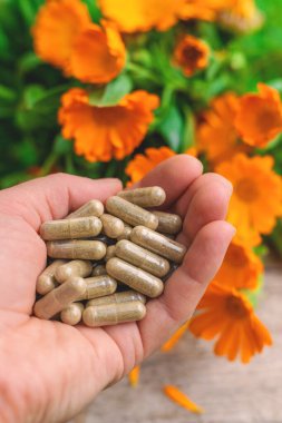 Tıbbi bitki takvimi homeopati. Seçici odaklanma. Doğa.