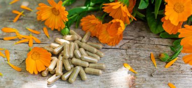 Tıbbi bitki takvimi homeopati. Seçici odaklanma. Doğa.