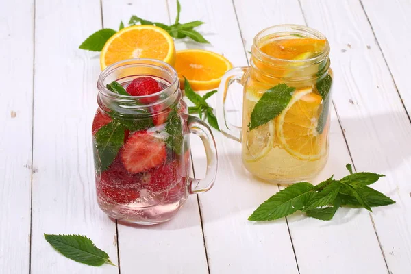 Berry Fruit Cocktails White Wooden Table — Stock Photo, Image