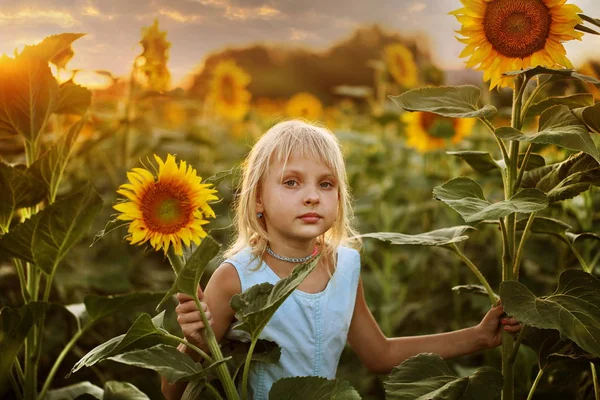 Chica Sostiene Girasol — Foto de Stock