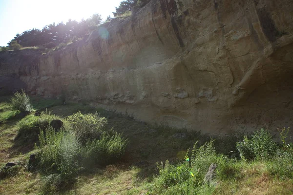 Les Montagnes Sont Couvertes Herbe Fleurs Grotte Dans Les Montagnes — Photo