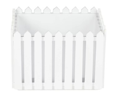 beyaz zemin üzerinde bir balkonda çiçek için bir kutu