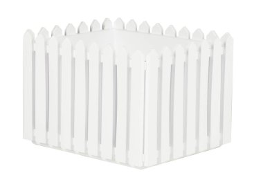 beyaz zemin üzerinde bir balkonda çiçek için bir kutu