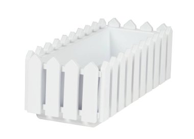 beyaz zemin üzerinde bir balkonda çiçek için bir kutu