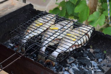 Izgarada kızarmış balık.