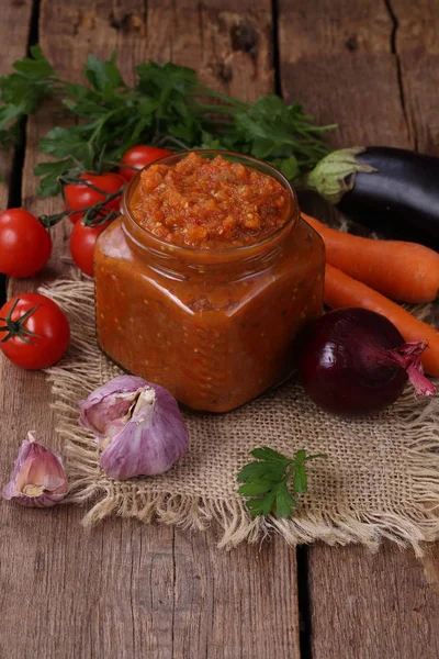 Eggplant Caviar Wooden Background — Stock Photo, Image