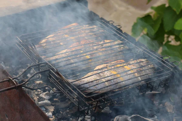 Stekt Fisk Grillen — Stockfoto