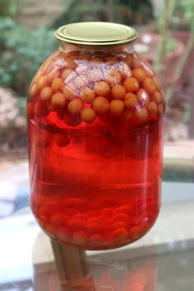 Cherry Compote Bottle — Stock Photo, Image