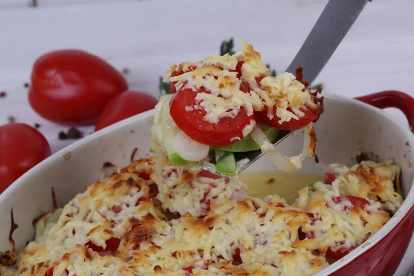 Zucchini Mit Tomaten Und Käse Gebacken — Stockfoto