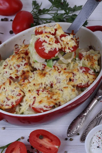 Zucchini Mit Tomaten Und Käse Gebacken — Stockfoto