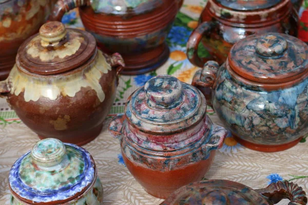 Глиняная Посуда Чашки Глины Миски Чайники — стоковое фото