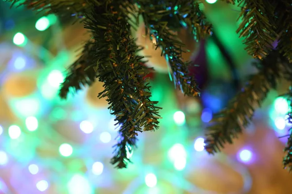 Vánoční Stromek Světly Bokeh — Stock fotografie