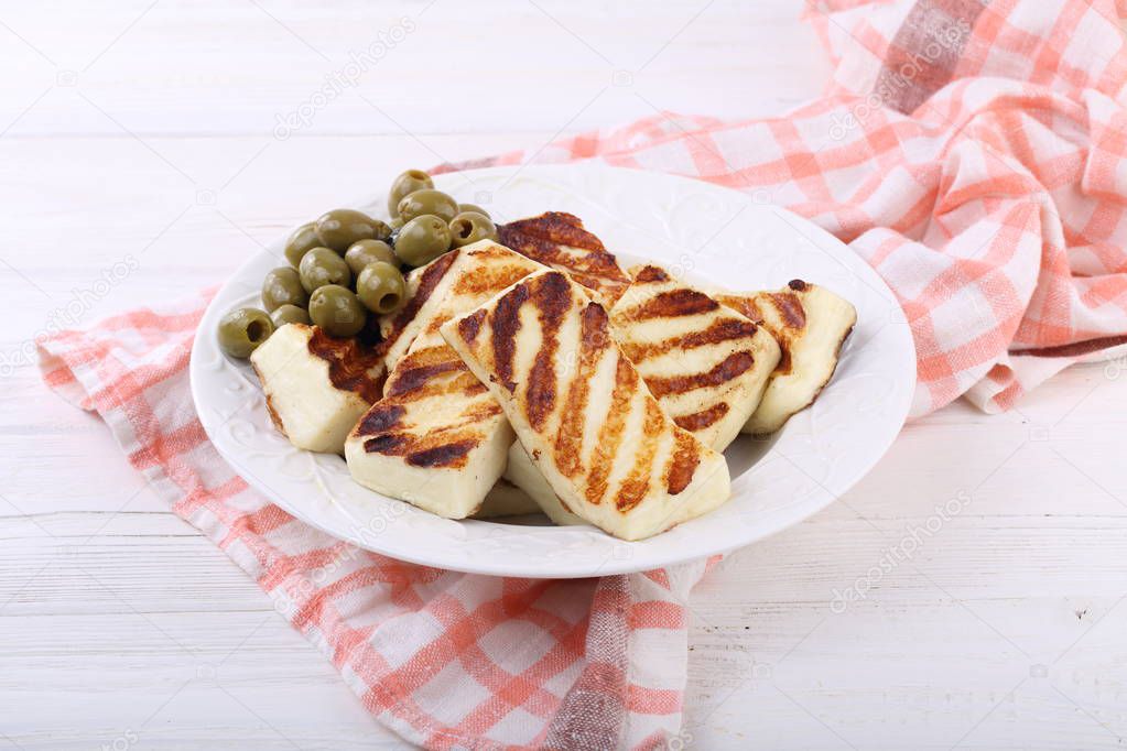 Roasted Halloumi with Olives and Lemon