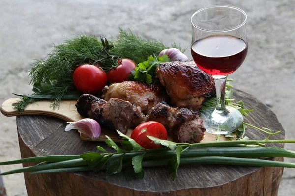 Kebab Aux Légumes Herbes Vin Rouge — Photo