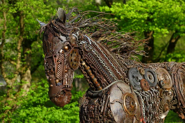 Statue Running Horse Made Iron Park — Stock Photo, Image