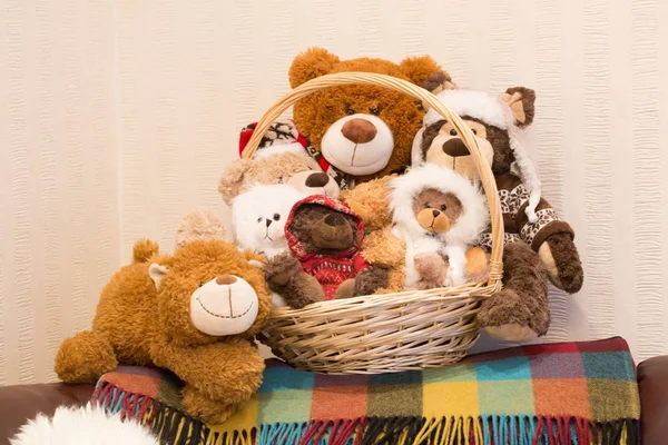 Soft Toys Wicker Basket — Stock Photo, Image