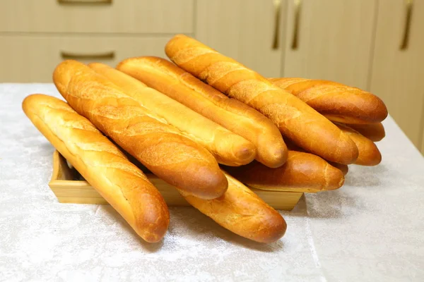 Pães Franceses Mesa Cozinha — Fotografia de Stock