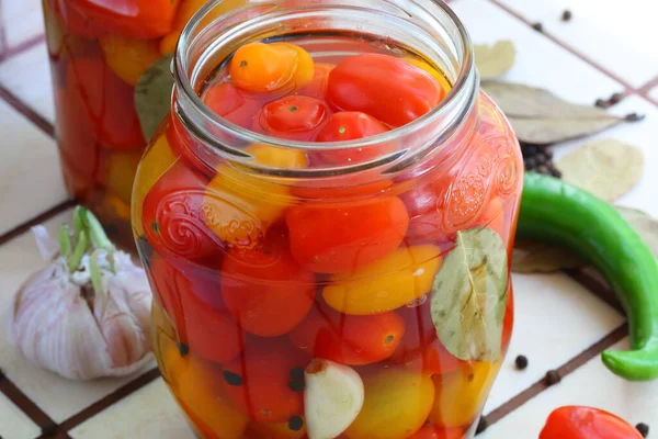 Cherry Tomatoes Canned Winter Blanks — Stock Photo, Image
