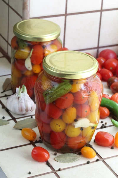 Cherry tomatoes canned. Winter blanks
