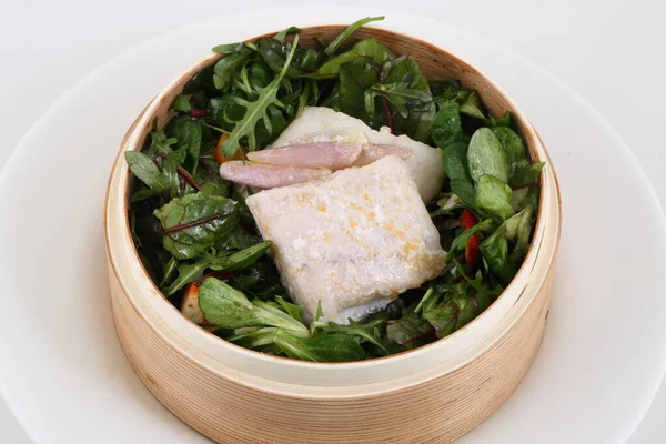 Steamed Cod Arugula Salad — Stock Photo, Image