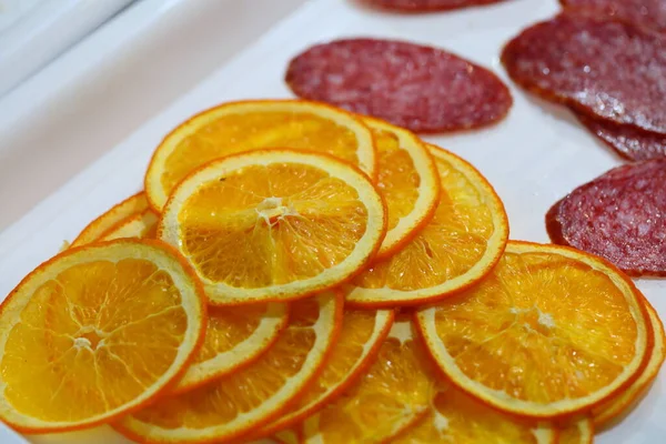 Sliced Orange Slices Salami Slices — Stock Photo, Image