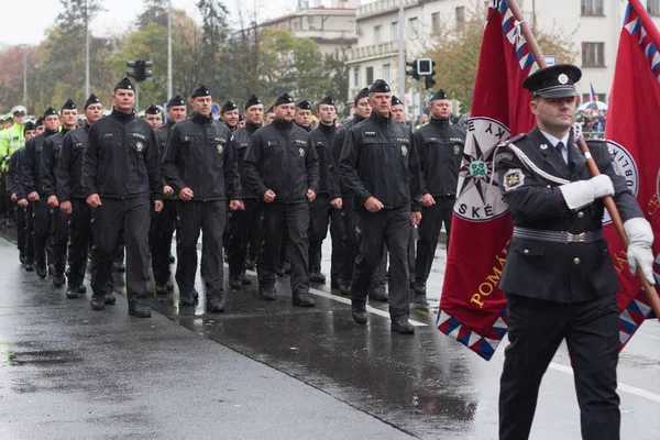 Rua Europeia Praga Outubro 2018 Trabalhadores Polícia República Tcheca Marcham — Fotografia de Stock