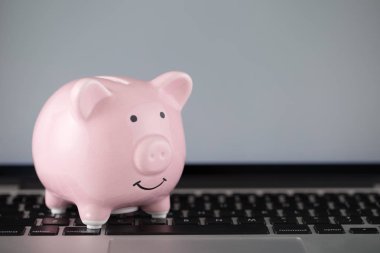 Dizüstü bilgisayarlı kumbara.