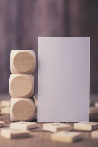 Blank White Card With Wood Blocks — Stock Photo, Image