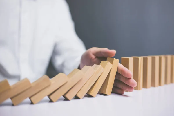 Problem Solving Businessman Stopping Falling Blocks — Stock Photo, Image