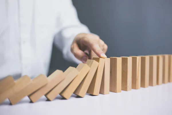 Problem Solving Businessman Stopping Falling Blocks — Stock Photo, Image