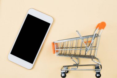 Akıllı telefonlu alışveriş arabası.