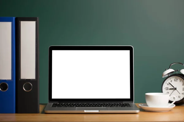 Mock Up Of Blank Laptop On The Desk Royalty Free Stock Photos