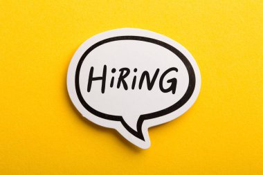 Hiring Speech Bubble Isolated On Yellow Background