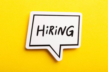 Hiring Speech Bubble Isolated On Yellow Background