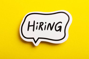 Hiring Speech Bubble Isolated On Yellow Background
