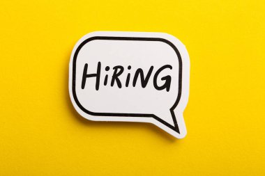Hiring Speech Bubble Isolated On Yellow Background