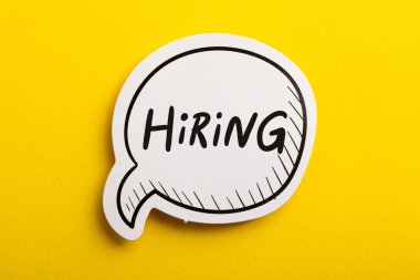 Hiring Speech Bubble Isolated On Yellow Background