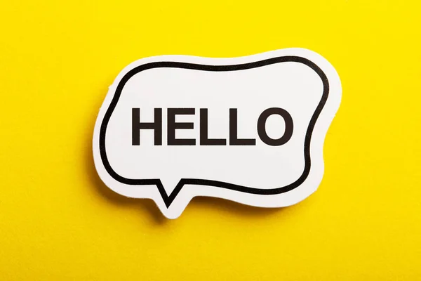 Hello Speech Bubble Isolated On Yellow Background — Stock Photo, Image