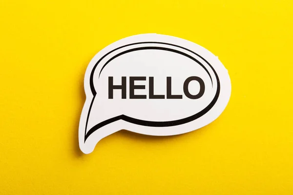 Hello Speech Bubble Isolated On Yellow Background — Stock Photo, Image